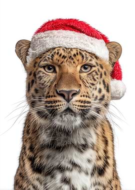 Amur Leopard wearing a Santa hat