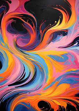 Colorful Abstract Swirls on Black Background