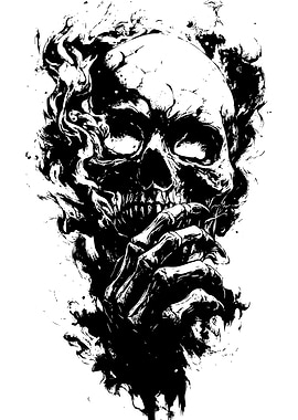 Skull with Hands Black and White