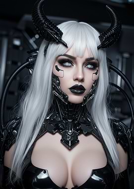 Goth Cyberpunk Demon Woman Portrait