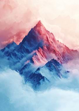 Majestic Mountain Peak in Pink and Blue