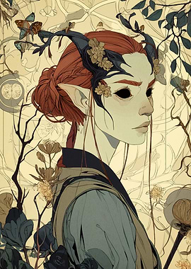 Ethereal Elf Portrait with Floral Accents