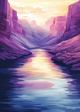 Purple Canyon River Landscape Painting