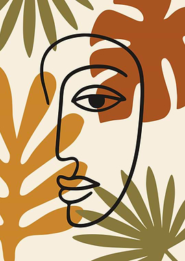 Abstract Face with Tropical Leaves