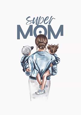Super Mom Watercolor Illustration