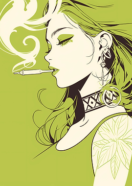 Green-themed Woman Smoking Illustration