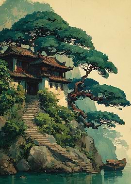 Asian Temple by the Water