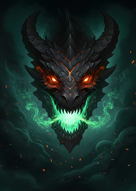 Dragon Head with Green Fire Breath