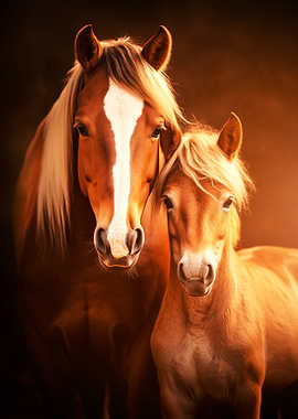 Horses Mother and Foal Portrait