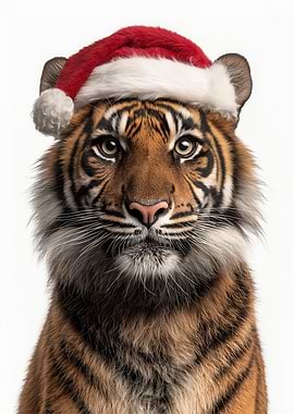 Sumatran Tiger wearing Santa hat