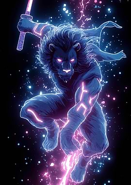 Cyberpunk Lion Warrior with Katana