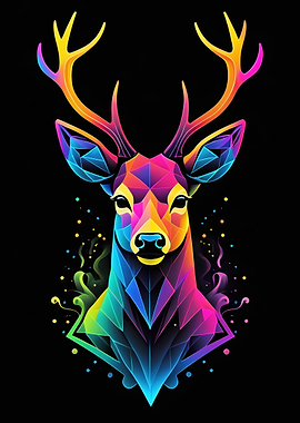 Geometric Deer Head - Colorful Illustration