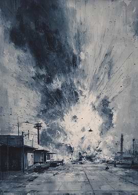 Explosion in a war zone painting