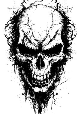 Black and White Skull Illustration