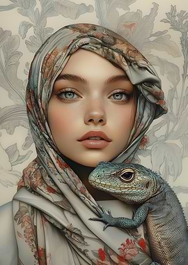 Woman With Lizard Portrait