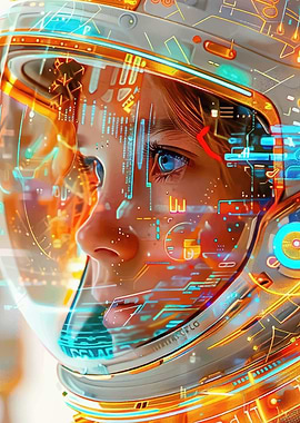 Astronaut Girl with Futuristic Helmet