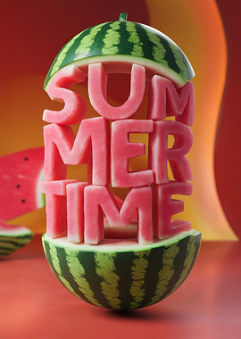 Summertime Watermelon Text Art - 'SUMMERTIME' Watermelon Letters | Vibrant Summer Poster