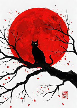 Black Cat Under Red Moon