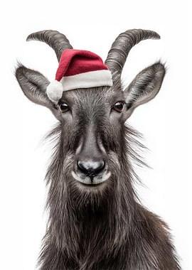 Japanese Serow with Santa Hat Portrait