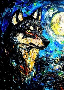 Wolf Painting Under Moonlight