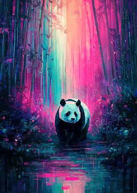 Panda in a Colorful Bamboo Forest