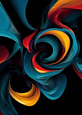 Abstract Swirls of Color on Black