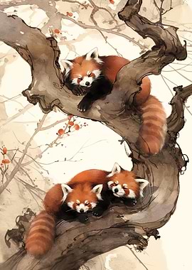Sleeping Red Pandas Tree