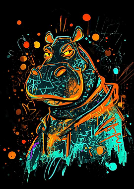 Abstract Hippopotamus with Hoodie