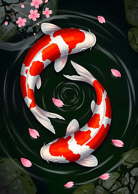 Koi Fish and Cherry Blossoms