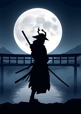 Samurai Silhouette Under Moonlight