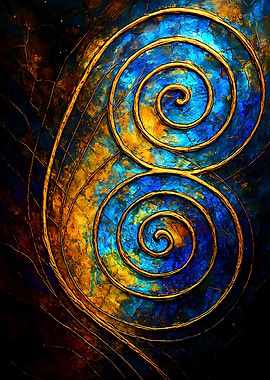 Abstract Porcelain #73 - Golden Spirals on Blue and Gold