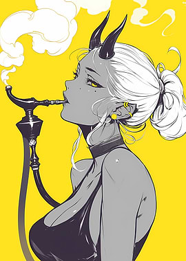 Demon Girl Smoking Hookah Art