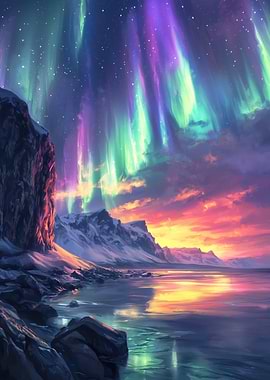 Aurora Borealis over Snowy Landscape