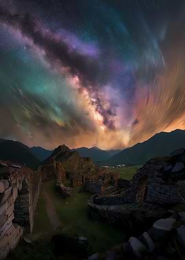 Ancient Ruins Under a Starry Sky