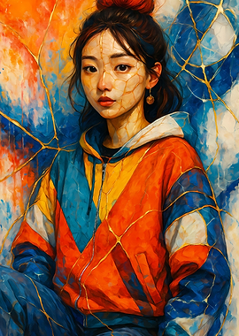 Abstract Fantasy #75 - Kintsugi Portrait of a Young Woman