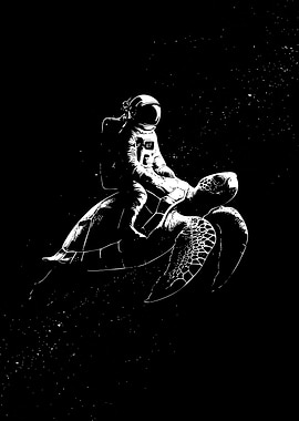 Astronaut riding a sea turtle
