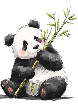 Cute Panda Eating Bamboo Illustration