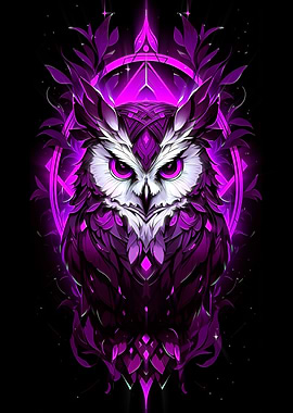 Neon Purple Owl Digital Art