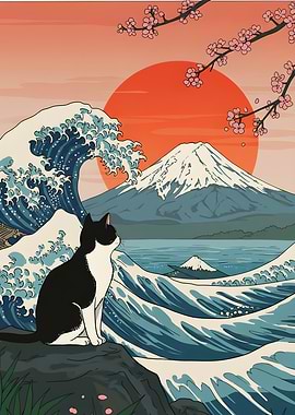 Cat Japanese Wave Kanagawa