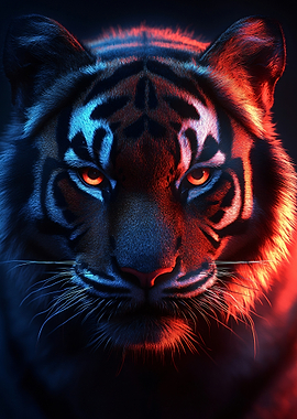 Tiger Portrait with Neon Lighting