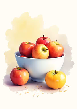 Apples in a Bowl Watercolor Painting