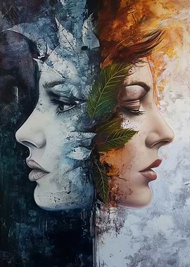 Dual Portrait with Leaves