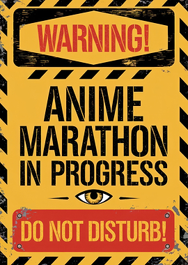 Anime Marathon in Progress Sign - 'Anime Marathon In Progress | Do Not Disturb' Warning Sign