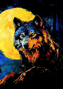 Wolf and Moon Digital Painting