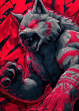 Angry Wolf Warrior Illustration