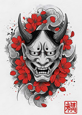 Hannya Mask with Cherry Blossoms