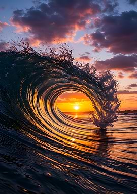 Ocean Wave at Sunset