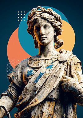 Classical Statue with Geometric Background