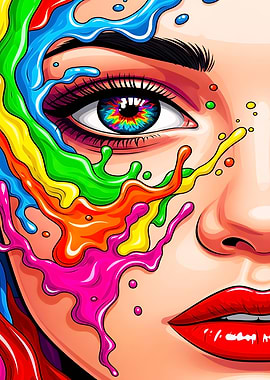 Colorful Paint Splatter on Woman's Face