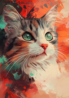 Cat Portrait with Abstract Background